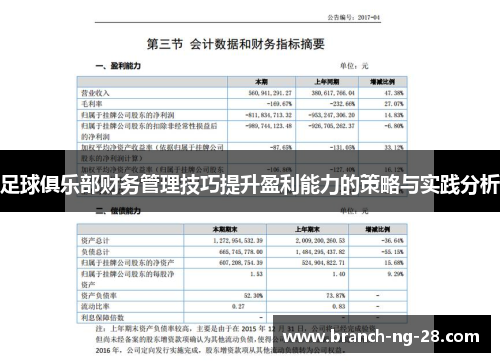 足球俱乐部财务管理技巧提升盈利能力的策略与实践分析 足球俱乐部财务管理技巧提升盈利能力的策略与实践分析